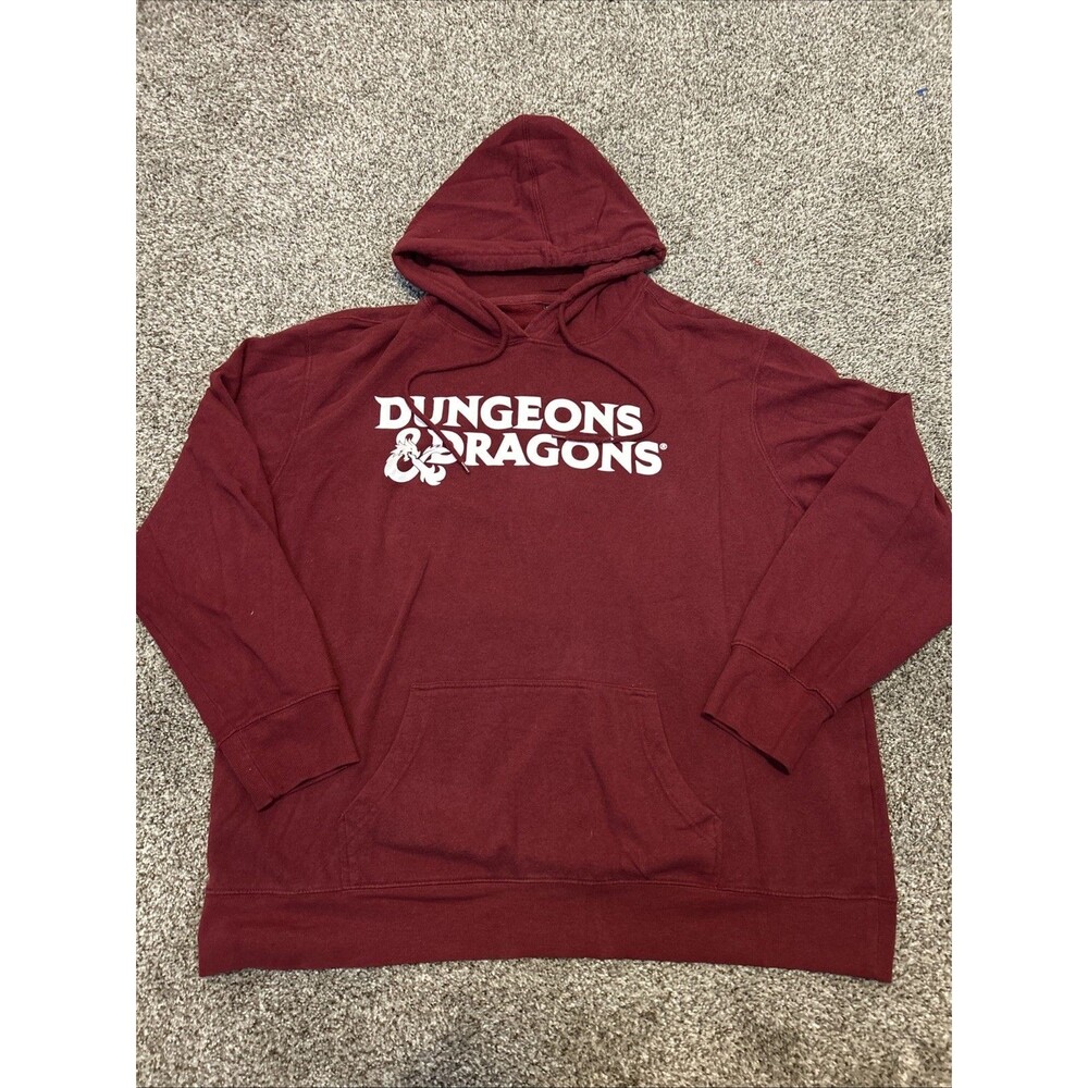 Dungeons & Dragons Hoodie Mens 2XL Red Burgundy Fleece Pullover Front Back Roses